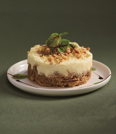 Parmentier de paleron de porc confit, crumble noisette et citron