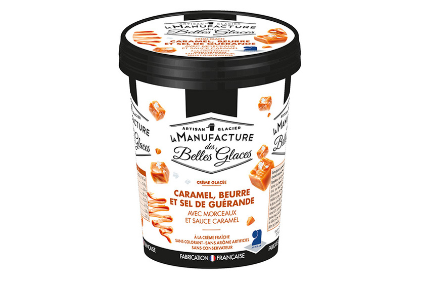 Crème glacée caramel, beurre et sel de Guérande et sauce caramel