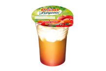 Liégeois pomme-abricot sur coulis framboise